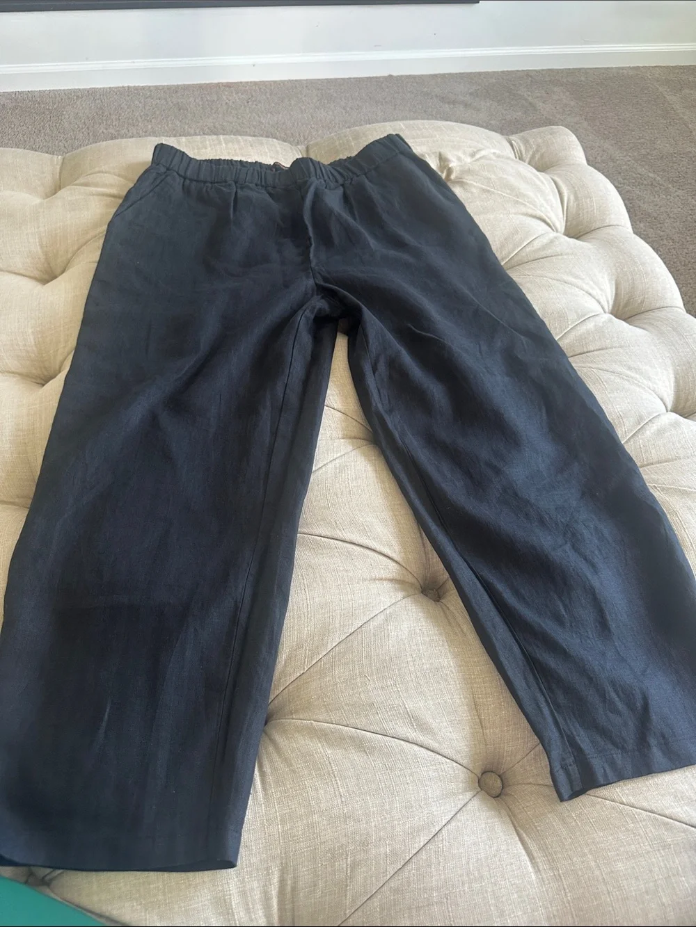 Quince Black Elastic-Waist Linen-Blend  100% Europa linen pants